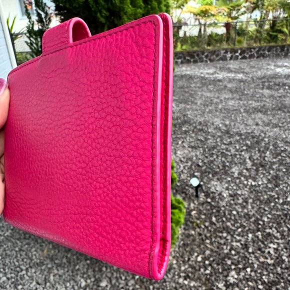 Tory Burch Robinson Pebbled Leather Snap Wallet - Hot Pink - Picture 7 of 8